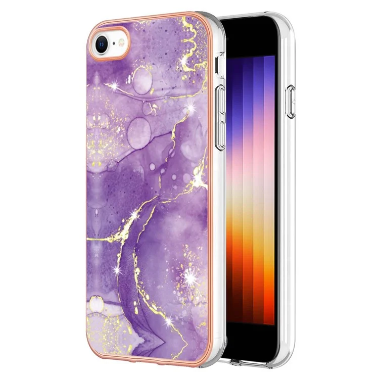 For iPhone SE (2022)SE (2020)8/7 4.7 inch YB IMD Series-2 Electroplated Glitter Phone Case IMD Marble Pattern Soft TPU Shockproof Anti-Fingerprint Cover - Purple 002