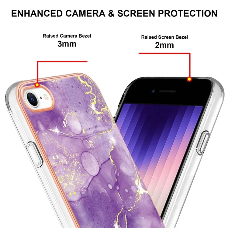 Pour Iphone SE (2022) SE (2020) 8/7 4,7 Pouces YB IMD Series-2 Case de Téléphone à Paillettes Électroplatée IMD Modèle de Marbre Soft TPU Hoper Anti-pinger-pinger-pinger - Violet 002