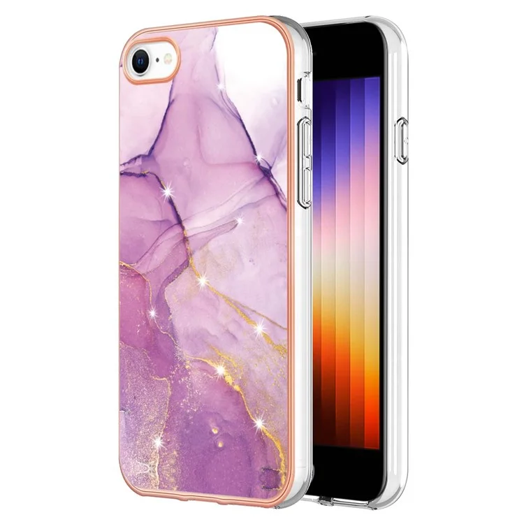 For iPhone SE (2022)SE (2020)8 / 7 4.7 inch TPU Case with IMD Marble Pattern Electroplated Back Cover - Purple 001
