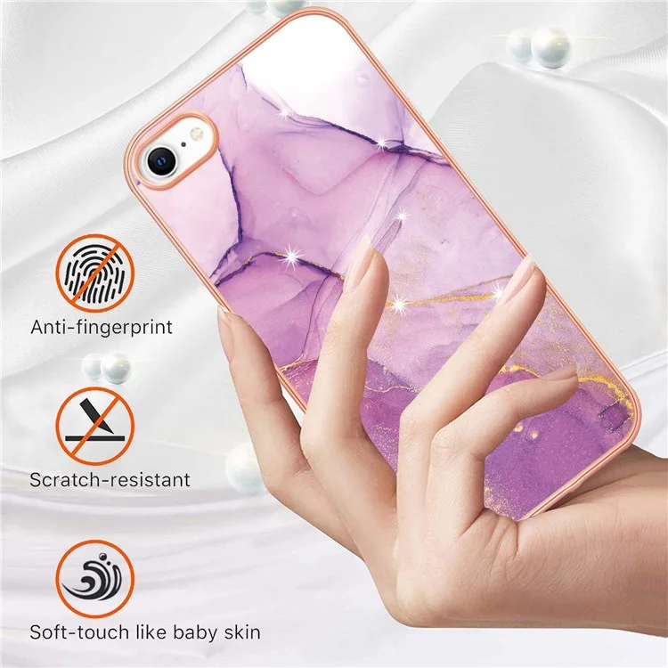 For iPhone SE (2022)SE (2020)8 / 7 4.7 inch TPU Case with IMD Marble Pattern Electroplated Back Cover - Purple 001