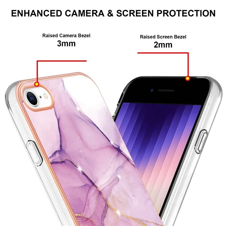 Para Iphone SE (2022) SE (2020) 8/7 4.7 Pulgadas YB IMD Series-2 Case de Teléfono Con Brillo Electrochado IMD Patrón de Mármol Soft TPU Tampho-finger-fingerprint Cubierta - Púrpura 001