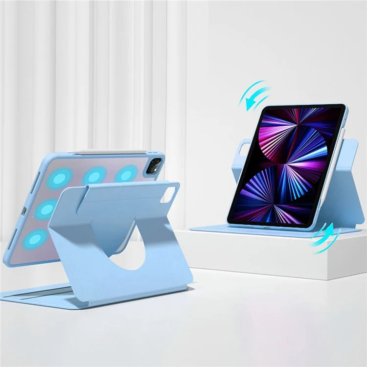 For iPad Pro 12.9 (2022) / (2021) / (2020) / (2018) Skin-touch Shockproof Case 360-degree Rotating 2 in 1 Detachable Tablet Cover with Stand - Sky Blue