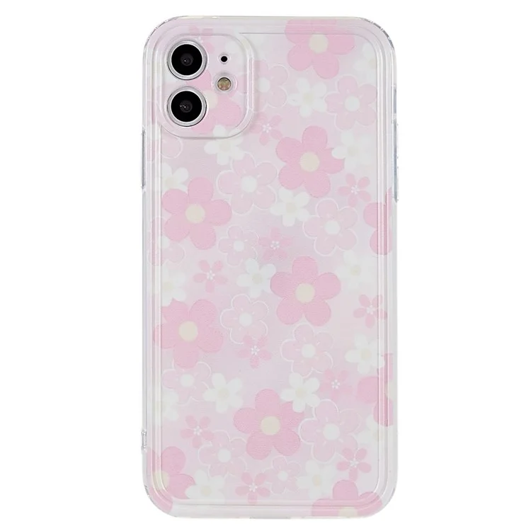 For iPhone 11 6.1 inch Anti-drop Pattern Printing TPU Back Case Straight Edge Precise Cutouts Cover Shell - Pink Flower