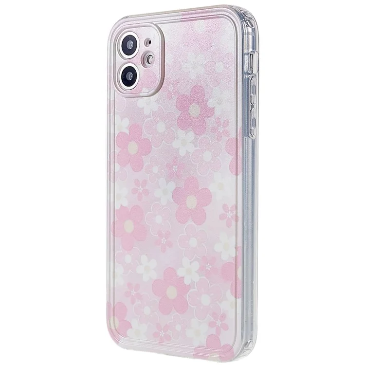 For iPhone 11 6.1 inch Anti-drop Pattern Printing TPU Back Case Straight Edge Precise Cutouts Cover Shell - Pink Flower