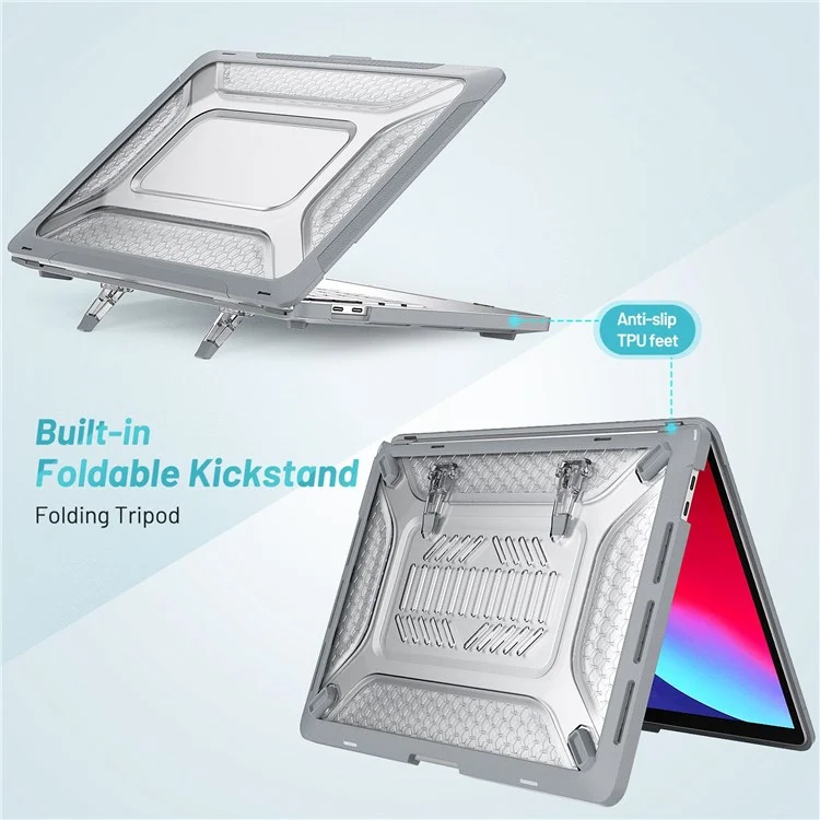 For MacBook Pro 13 inch (2020) PC + TPU Laptop Case Anti-scratch Full-Protection Notebook Cover with Supporting Feet - Grey
