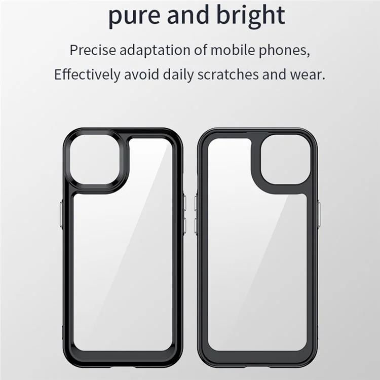 TPU + Acrylic Phone Case for iPhone 13 6.1 inch, Scratch-resistant Clear Cover with Independent PC Buttons - Black