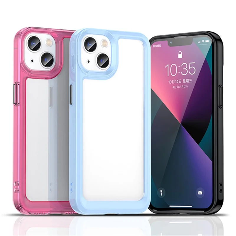 TPU + Acrylic Phone Case for iPhone 13 6.1 inch, Scratch-resistant Clear Cover with Independent PC Buttons - Transparent