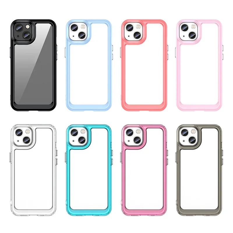 TPU + Acrylic Phone Case for iPhone 13 6.1 inch, Scratch-resistant Clear Cover with Independent PC Buttons - Transparent