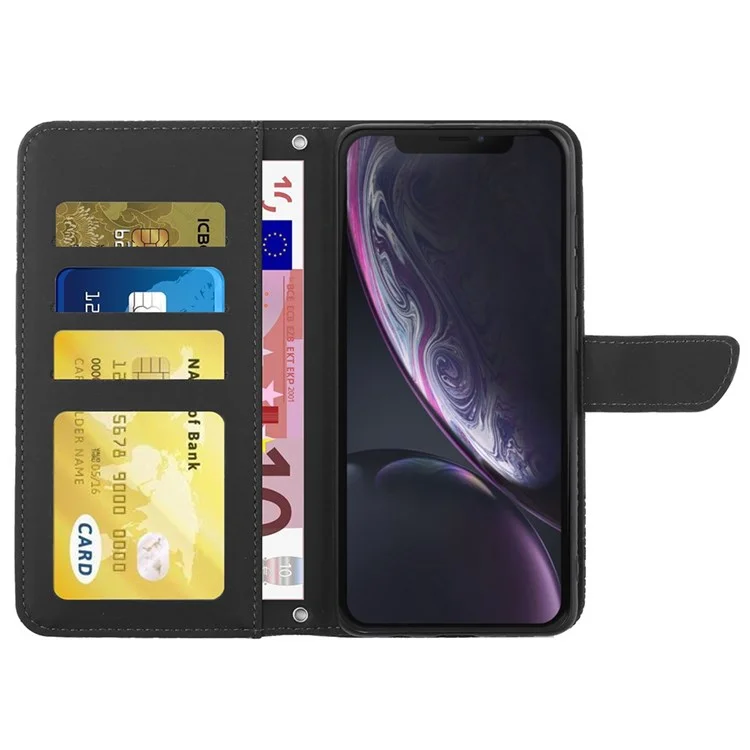 Per Iphone xr 6,1 Pollici Custodia Per Telefono PU Imprinting Imprinting Guscio Del Portafoglio Fiore Con Spalla - Nero