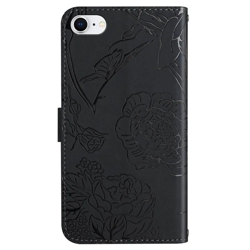 Per IPhone SE (2022)/(2020)/8 4,7 Pollici/7 4,7 Pollici Floro Flower Stand Stand In Pelle Copertina Di Portafoglio Con Spalla - Nero