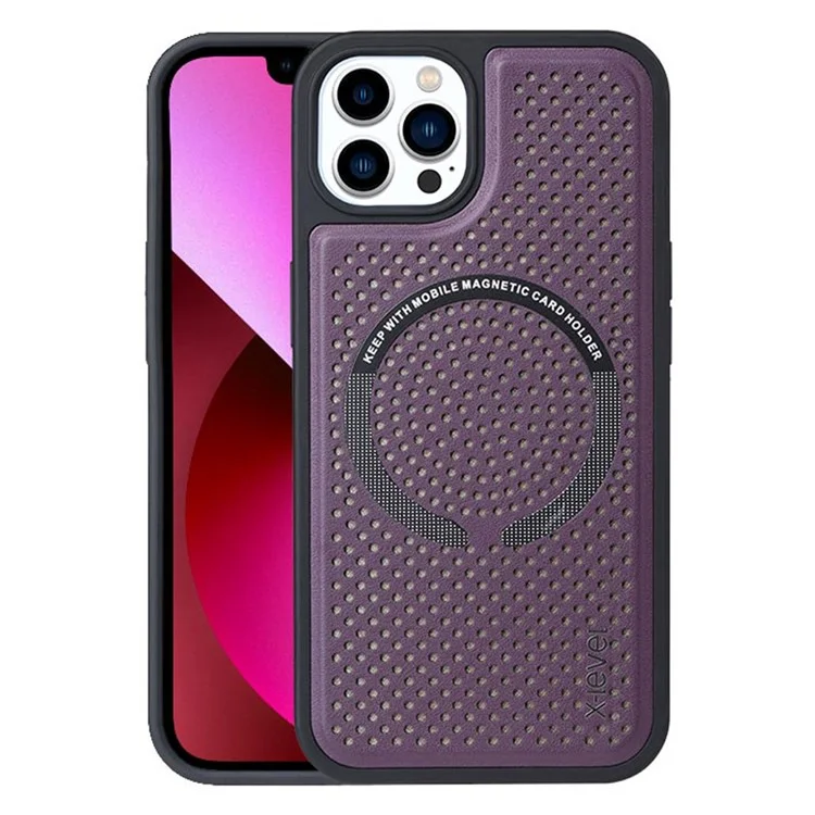 X-LEVEL Magic Magnets II Series Heat-reducing Case for iPhone 13 Pro Max 6.7 inch Compatible with MagSafe Wireless Charging, Hard PC Soft TPU Breathable Hollow Cellular Hole Cover - Wine Red