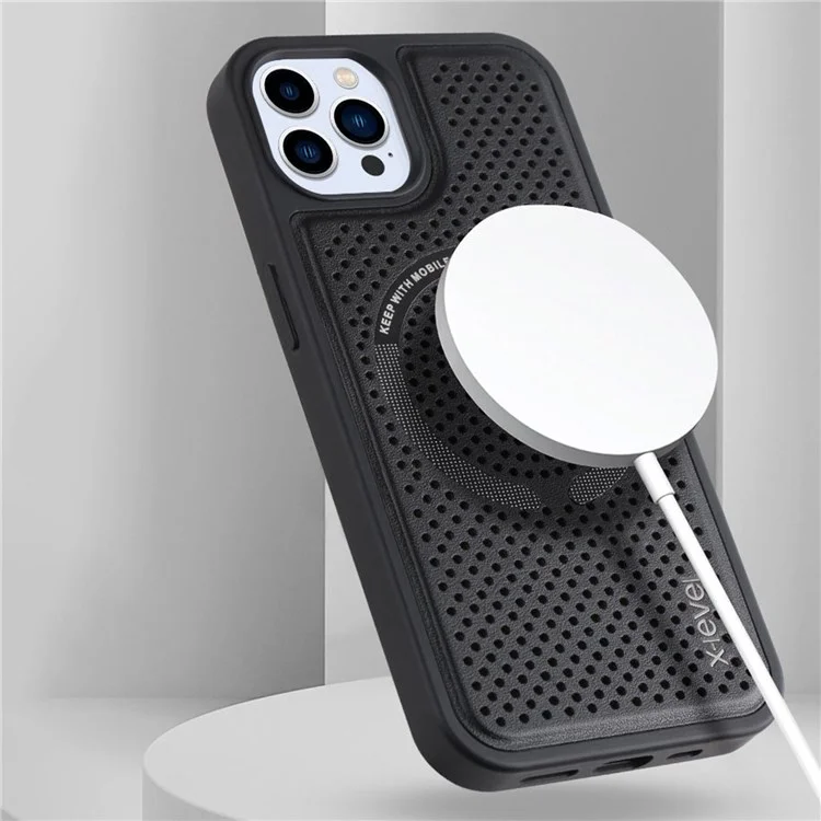 X-LEVEL Magic Magnets II Series Heat-reducing Case for iPhone 13 Pro Max 6.7 inch Compatible with MagSafe Wireless Charging, Hard PC Soft TPU Breathable Hollow Cellular Hole Cover - Wine Red