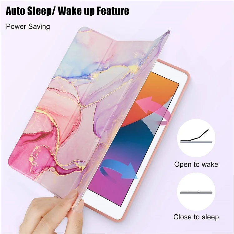 For iPad 10.2 (2019)/(2020) Marble Pattern Tri-fold Stand PU Leather Tablet Case with Auto Wake/Sleep and Pen Slot