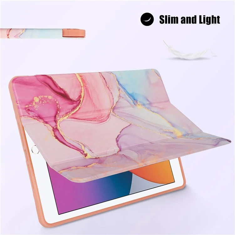 For iPad 10.2 (2019)/(2020) Marble Pattern Tri-fold Stand PU Leather Tablet Case with Auto Wake/Sleep and Pen Slot
