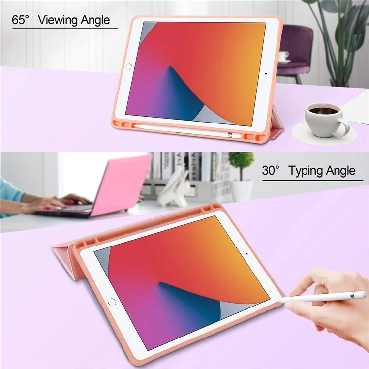 For iPad 10.2 (2019)/(2020) Marble Pattern Tri-fold Stand PU Leather Tablet Case with Auto Wake/Sleep and Pen Slot