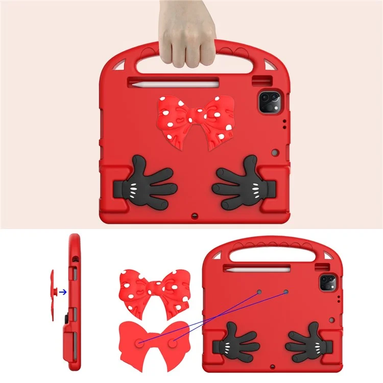 Para IPad Air (2022)/(2020)/iPad Pro 11 Pulgadas (2021)/(2020)/(2018) Mini Palm Shape Kickstand Hand Hand Apreta EVA Case De La Tableta Impermeable Con Ranura Para Lápiz - Rojo