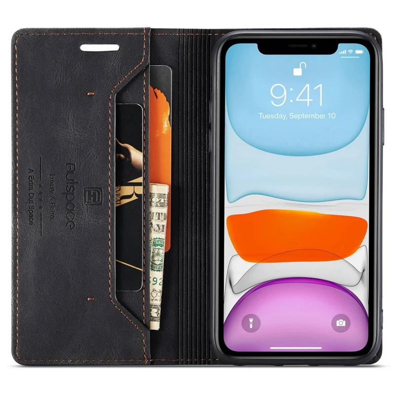 AUTSPACE A01 Series for iPhone 11 Pro Max 6.5 inch PU Leather Case RFID Blocking Wallet Stand Flip Cover - Black