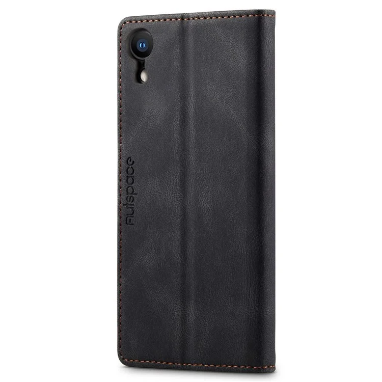 Serie AUTSPACE A01 Para Iphone XR 6.1 Pulgadas RFID Bloqueo de Cáscara de Cierre Magnético, Retro Matte PU Leather Willet Visioning Soport Cover - Negro