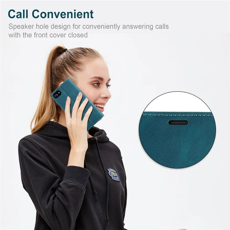 AUTSPACE A01 Series for iPhone 6/7/8/SE (2020)/SE (2022) PU Leather Case RFID Blocking Wallet Flip Stand Cover - Blue