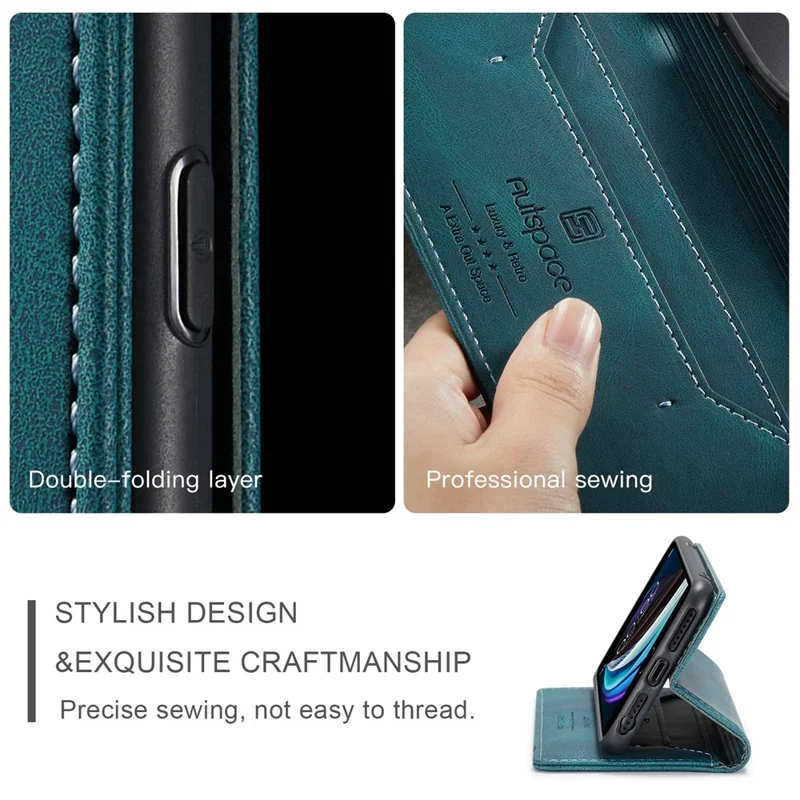 AUTSPACE A01 Series for iPhone 6/7/8/SE (2020)/SE (2022) PU Leather Case RFID Blocking Wallet Flip Stand Cover - Blue