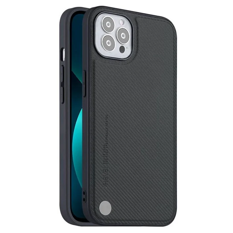 X-level Für Iphone 12 Pro Max 6,7 Zoll Kevlar Ii-serie Rückenabdeckung Kohlefaser Textur PU Leder Beschichtetes Tpu-telefonhülle - Schwarz