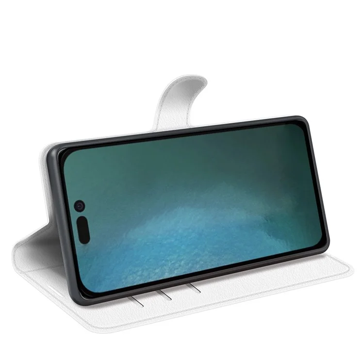 Per iPhone 14 Pro Max 6,7 pollici Litchi Texture PU Leather Cover All-Round Protection Stand Magnetic Flip Wallet Case - Bianco