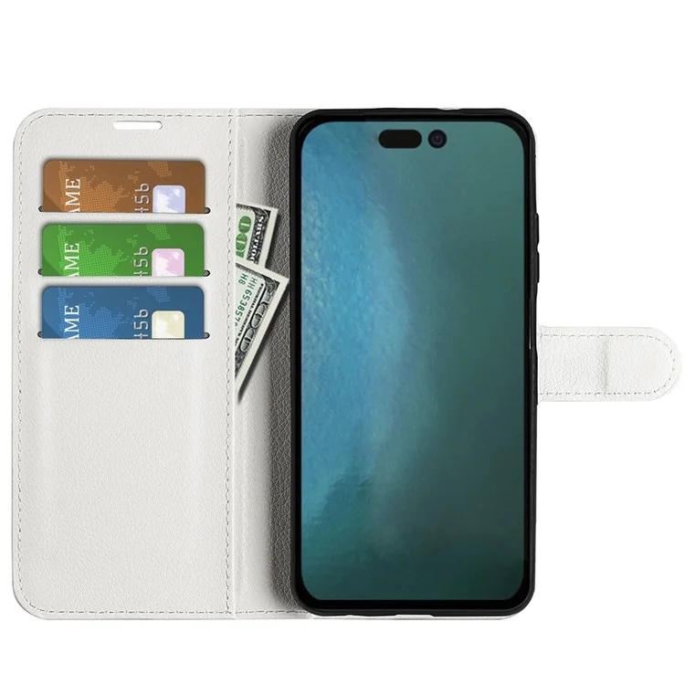 Per iPhone 14 Pro Max 6,7 pollici Litchi Texture PU Leather Cover All-Round Protection Stand Magnetic Flip Wallet Case - Bianco