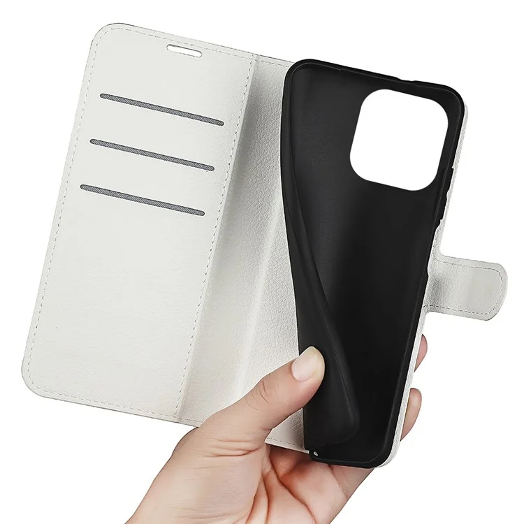 Per iPhone 14 Pro Max 6,7 pollici Litchi Texture PU Leather Cover All-Round Protection Stand Magnetic Flip Wallet Case - Bianco