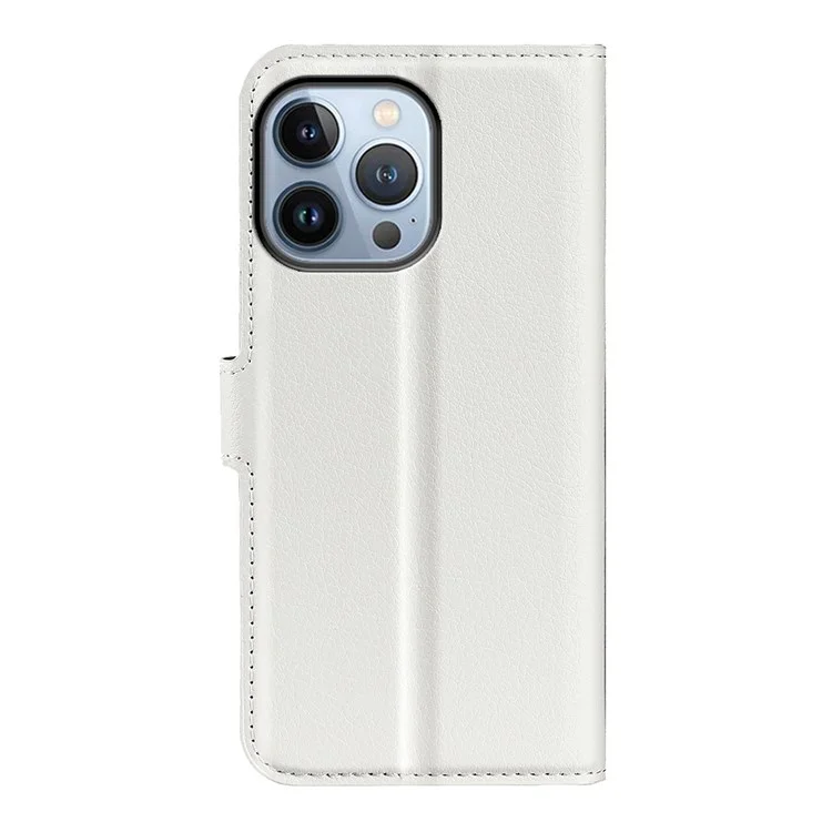 Per iPhone 14 Pro Max 6,7 pollici Litchi Texture PU Leather Cover All-Round Protection Stand Magnetic Flip Wallet Case - Bianco