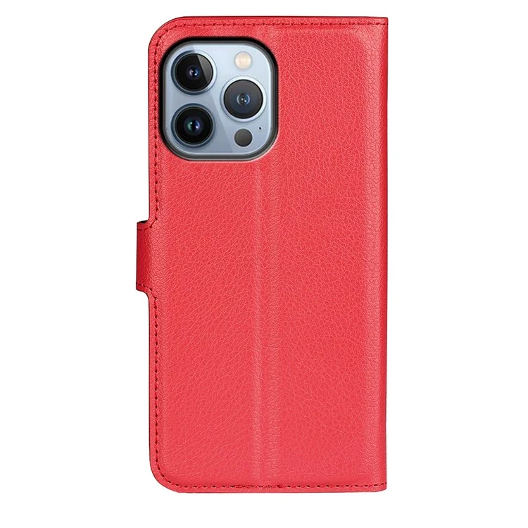 Для iPhone 14 Pro Max 6.7 дюйма Litchi Texture PU Leather Cover All-Round Protection Stand Magnetic Flip Wallet Case - Красный