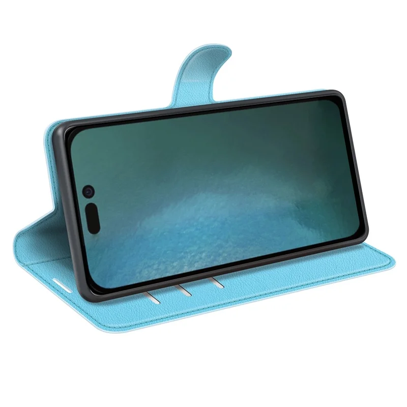 For iPhone 14 Pro Max 6.7 inch Litchi Texture PU Leather Cover All-Round Protection Stand Magnetic Flip Wallet Case - Blue