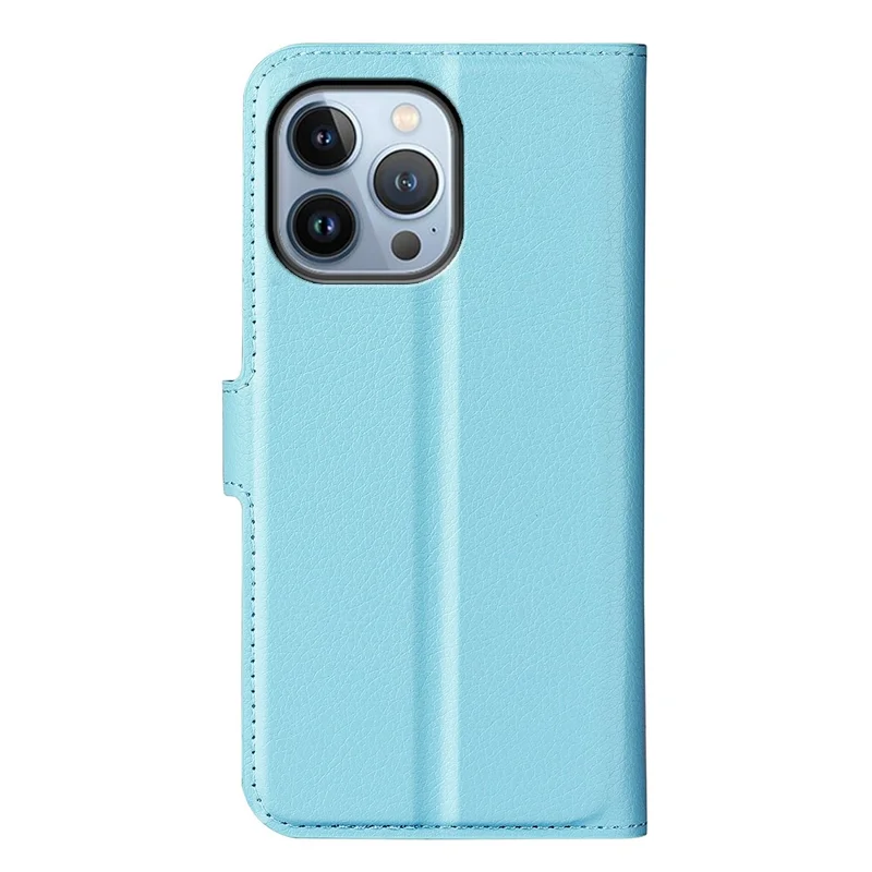 For iPhone 14 Pro Max 6.7 inch Litchi Texture PU Leather Cover All-Round Protection Stand Magnetic Flip Wallet Case - Blue