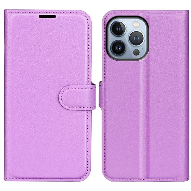 Für IPhone 14 Pro Max 6,7 Zoll Litchi Textur PU Lederabdeckung Allround-Schutzständer Magnetic Flip Wallet Hülle - Lila