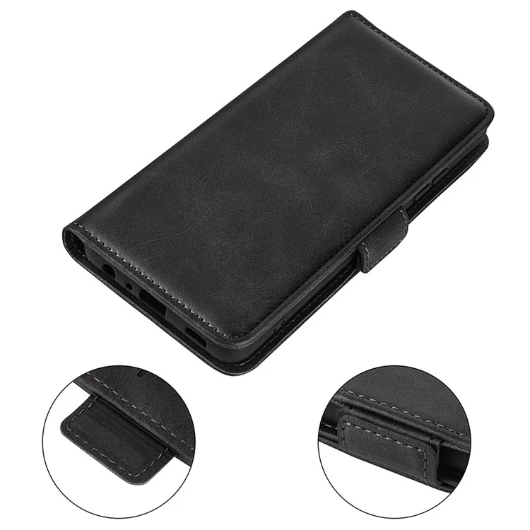 For iPhone 14 Pro Max 6.7 inch Textured PU Leather Wallet Case Double Magnetic Clasp Durable Shockproof Stand Flip Cover - Black