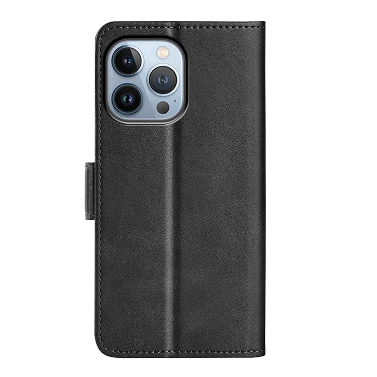 For iPhone 14 Pro Max 6.7 inch Textured PU Leather Wallet Case Double Magnetic Clasp Durable Shockproof Stand Flip Cover - Black