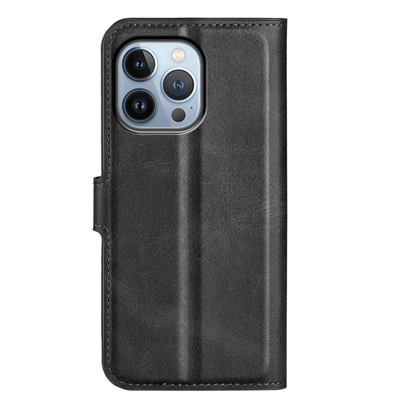 For iPhone 14 Pro Max 6.7 inch Textured PU Leather Anti-collision Phone Case Wallet Stand Cell Phone Cover - Black