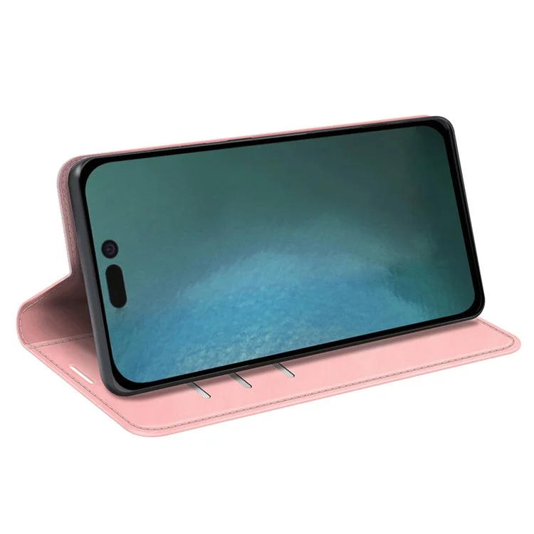 Para Iphone 14 Pro Máximo de 6,7 Polegadas de Pele Macia, Sentimento de Couro Fólio Capa de Flip Capa Horizontal Stand Stand Magnetic Absortion Telefone Capa - Rosa