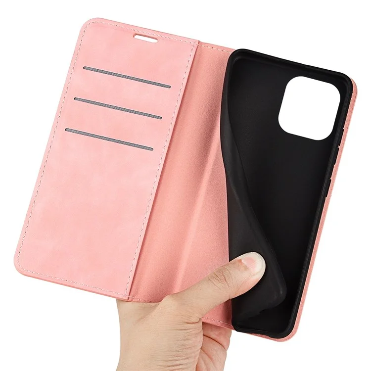 Para Iphone 14 Pro Máximo de 6,7 Polegadas de Pele Macia, Sentimento de Couro Fólio Capa de Flip Capa Horizontal Stand Stand Magnetic Absortion Telefone Capa - Rosa