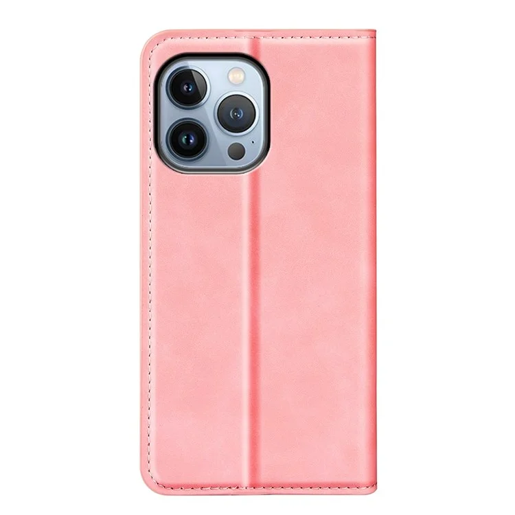 Para Iphone 14 Pro Máximo de 6,7 Polegadas de Pele Macia, Sentimento de Couro Fólio Capa de Flip Capa Horizontal Stand Stand Magnetic Absortion Telefone Capa - Rosa