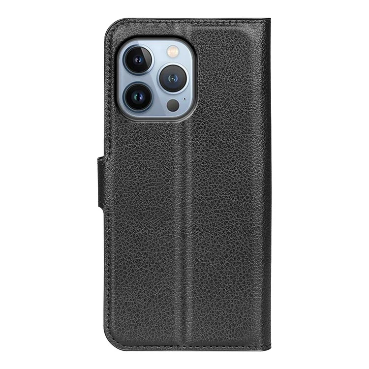 Для iPhone 14 Pro 6.1 дюймов Litchi Texture PU Leather Stand Flip Cover Anti-Scratch Full Protective Wallet Phone Case - Черный