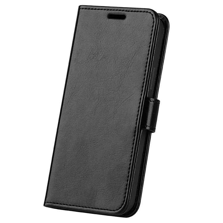 Pour Iphone 14 Pro 6,1 Pouces PU en Cuir Stand Flip Couvercle de Texture de Cheval Fou Portefeuille Magnétique TPU Protection de la Coque Intérieure - le Noir