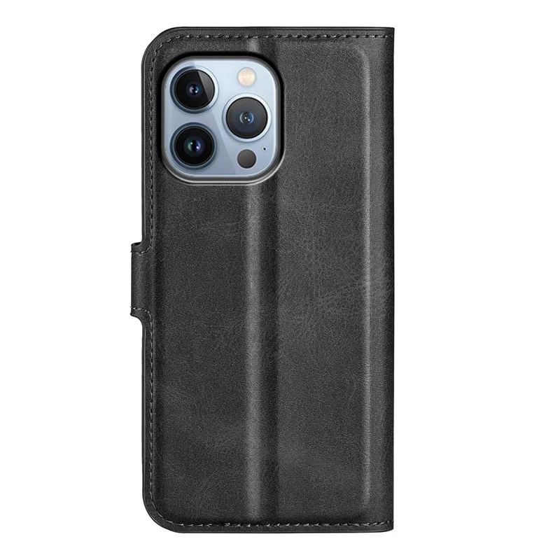 For iPhone 14 Pro 6.1 inch Anti-fall Textured PU Leather Phone Case Magnetic Closing Phone Protector with Wallet Stand - Black