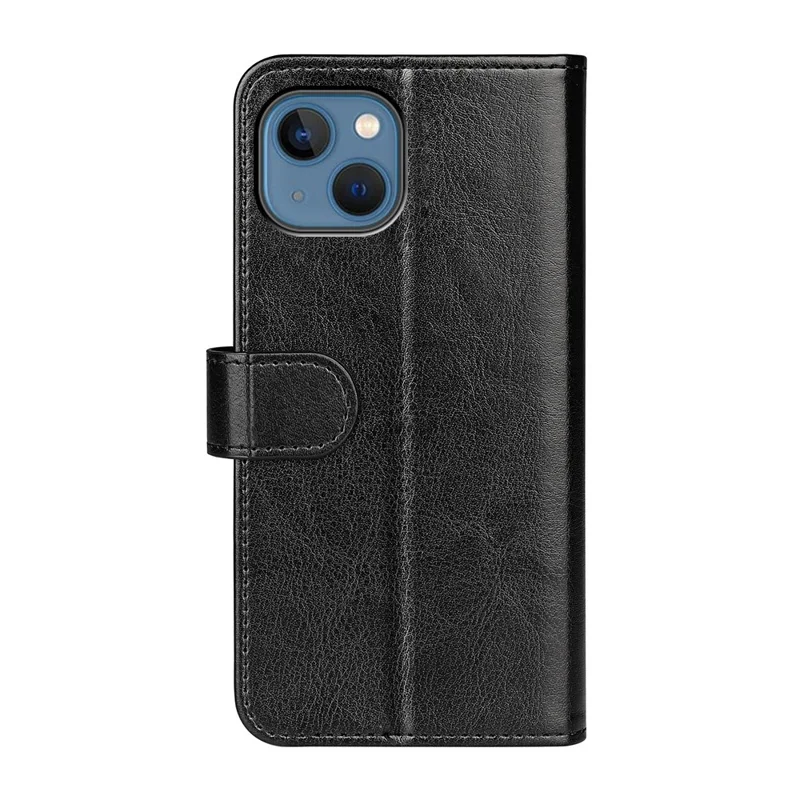 For iPhone 14 6.1 inch Well-protected Crazy Horse Texture Leather Folio Case Stand Magnetic Wallet Flip Anti-fall Cover - Black