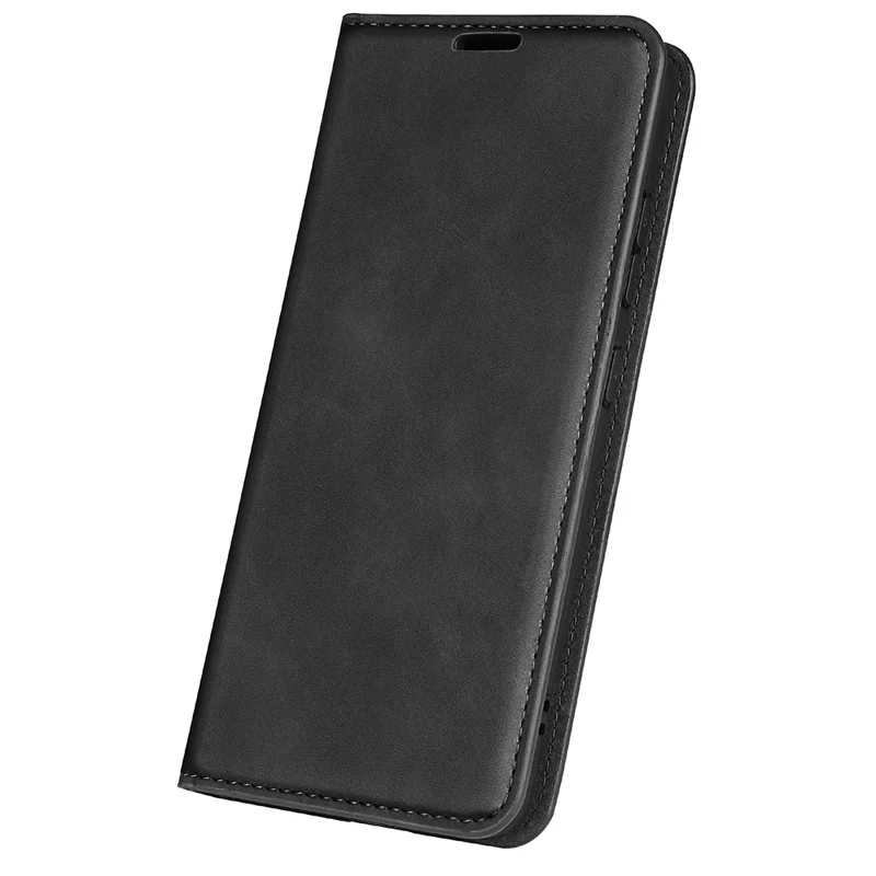 For iPhone 14 6.1 inch Skin-touch Feeling Leather Wallet Case Magnetic Auto Closing Stand TPU Shockproof Interior Cover - Black