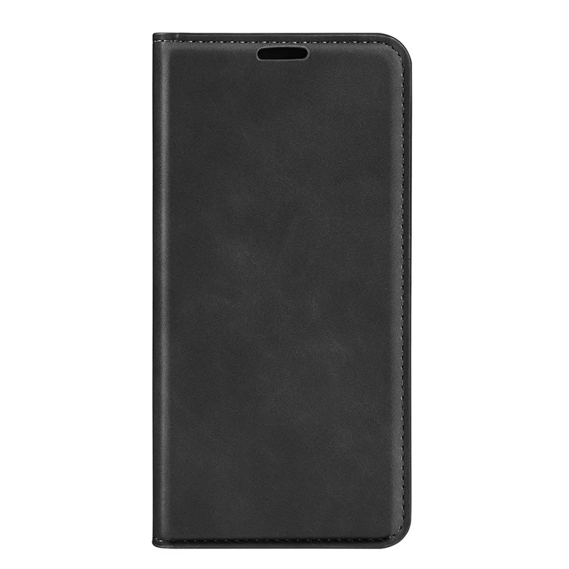 For iPhone 14 6.1 inch Skin-touch Feeling Leather Wallet Case Magnetic Auto Closing Stand TPU Shockproof Interior Cover - Black