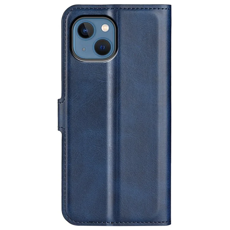 For iPhone 14 Plus 6.7 inch Textured PU Leather Side Magnetic Closure Phone Case Wallet Stand Shell - Blue