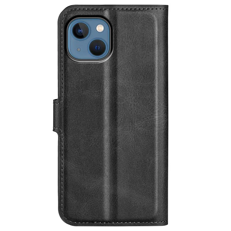 For iPhone 14 Plus 6.7 inch Textured PU Leather Side Magnetic Closure Phone Case Wallet Stand Shell - Black