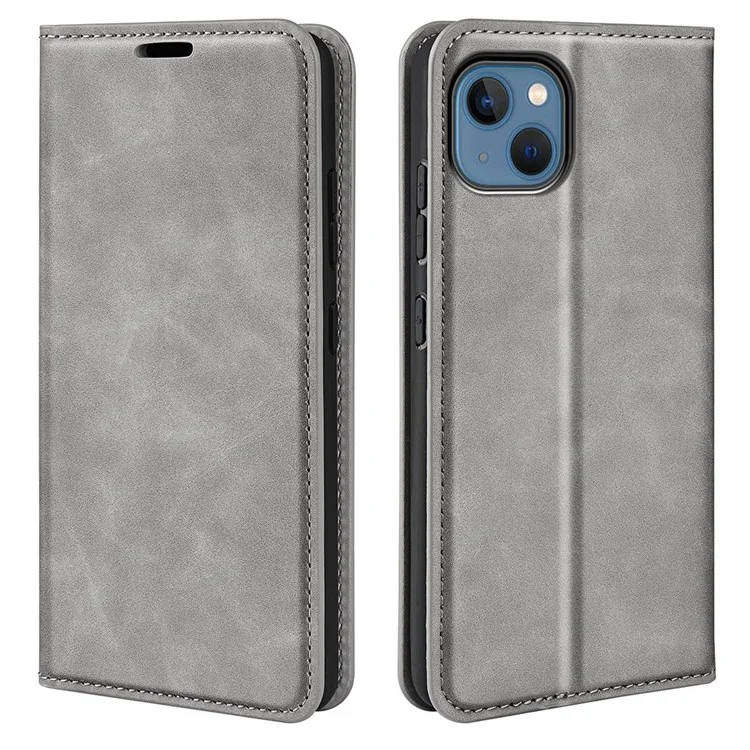 Para Iphone 14 Max 6.7 Pulgadas de Piel Toque Folio Folio Flip Case de Cuero Mobile Soport Willet Cover Protective - Gris