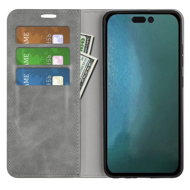 Para Iphone 14 Max 6.7 Pulgadas de Piel Toque Folio Folio Flip Case de Cuero Mobile Soport Willet Cover Protective - Gris