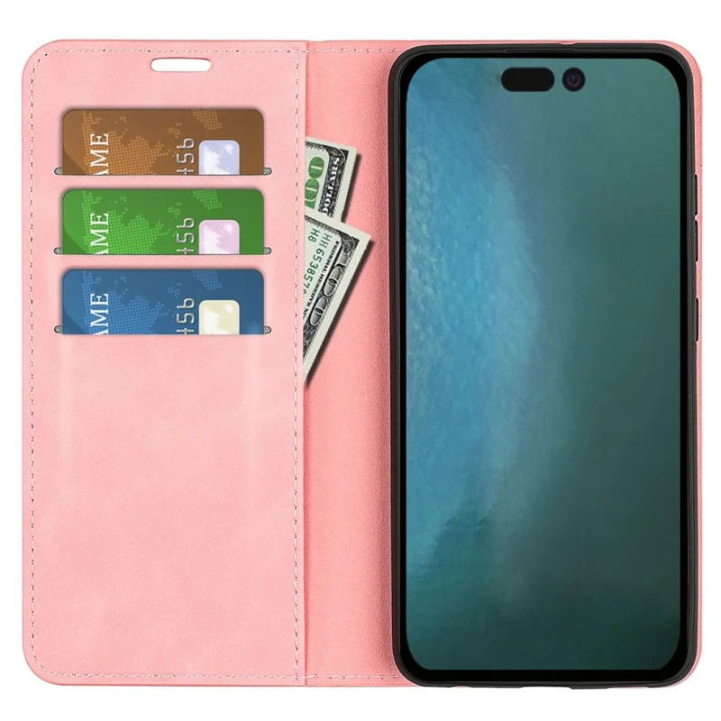 For iPhone 14 Plus 6.7 inch Skin Touch Feeling Folio Flip Leather Case Mobile Phone Stand Wallet Protective Cover - Pink